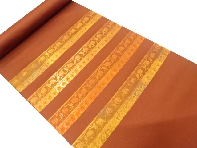 JAPANESE KIMONO / ANTIQUE BOLT FOR NAGOYA OBI / SILK / STRIPE & CHINESE FLOWERS / OUTLET ITEM